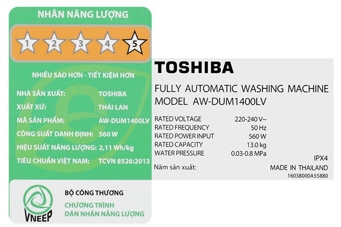 Máy Giặt Toshiba Inverter 13 Kg AW-DUM1400LV (MK)